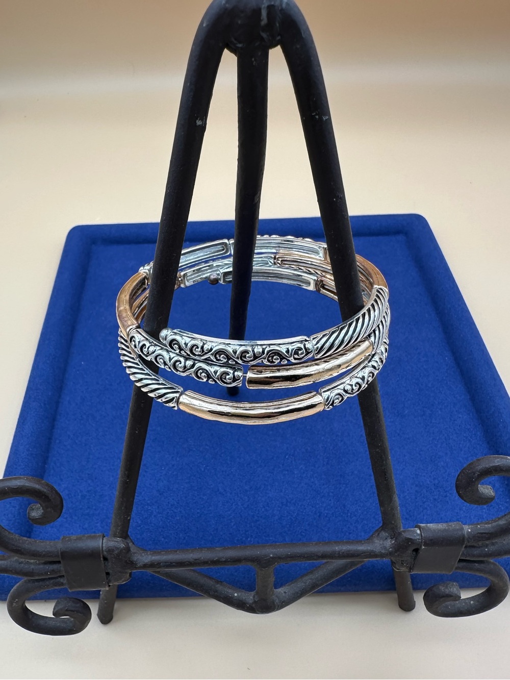 Two-Tone Silver & Gold Scroll and Rope Cuff Bracelet - Women Jewelry
